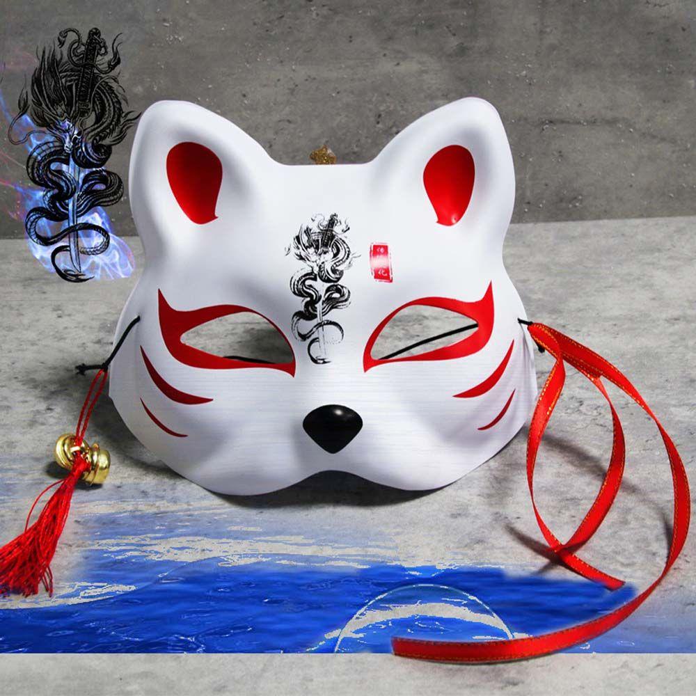 Topeng Cosplay Agustina Topeng Kabuki Topeng Setengah Wajah Jepang Hiasan Kepala Kostum Props Dengan Jumbai &amp;Bell Party Props