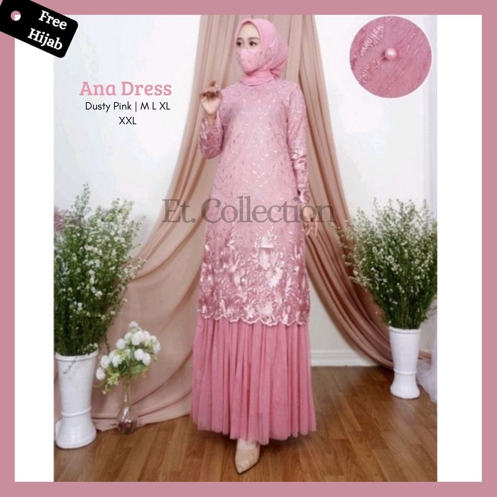 (Free Hijab) Gamis Brokat Tutu Tile - Dress Pesta Jumbo - Gaun Pesta Wanita