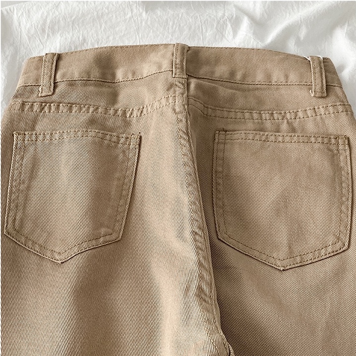 Korean khaki highwaist lurus kasual jeans wanita--- Hot