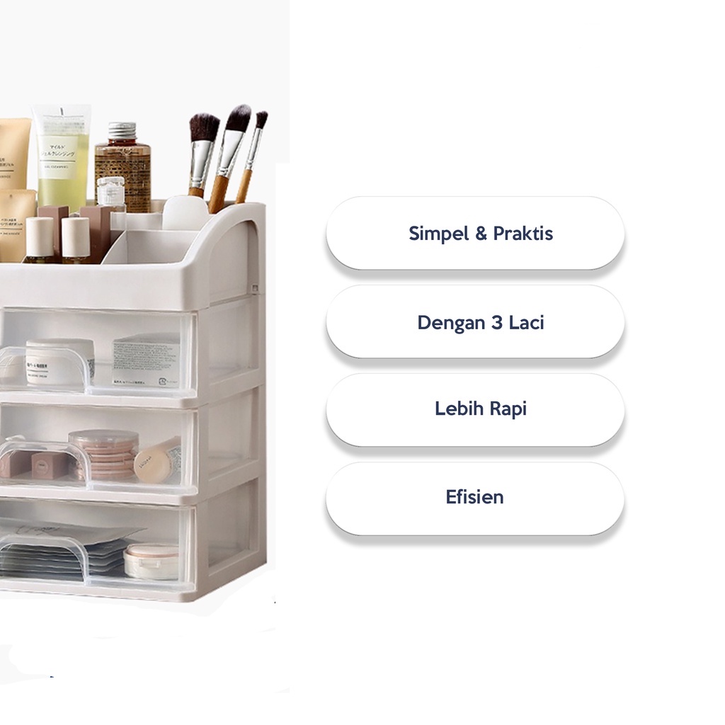 Rak Kosmetik SUSUN 3 LACI - Tempat Make Up Multifungsi Desktop Storage MURAH