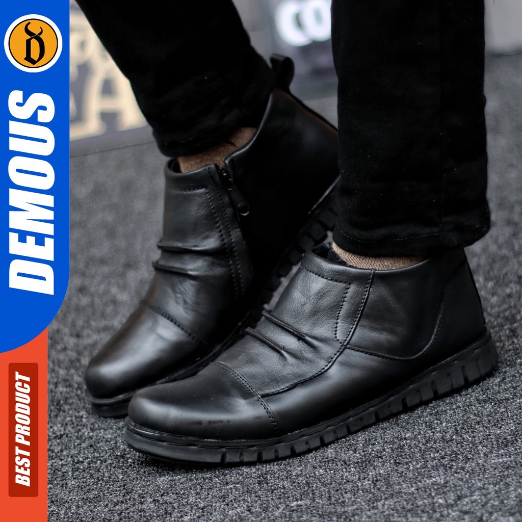 DEMOUS Prompto - Sepatu Boots Pantofel Formal Zipper Kulit Asli Kerja Pria