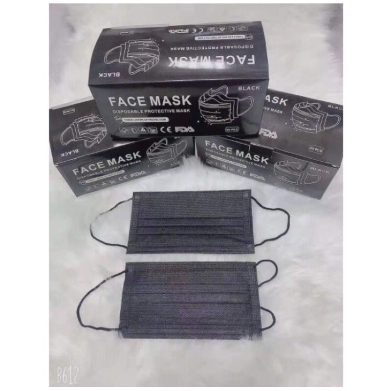 Masker earloop 3ply 50pcs masker hitam