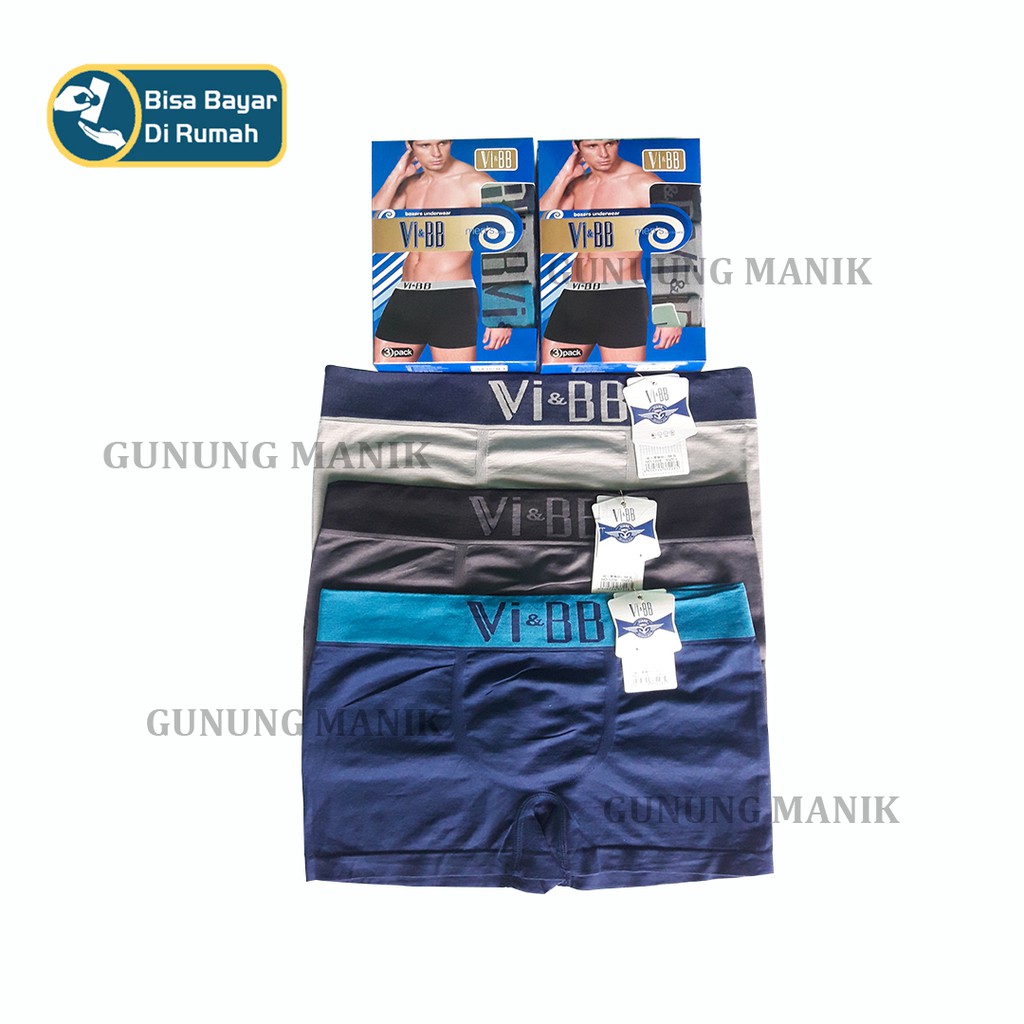 BOXER PRIA Vi&amp;BB CELANA DALAM PRIA MURAH SATU BOX ISI 3 PCS WARNA RANDOM TERMURAH