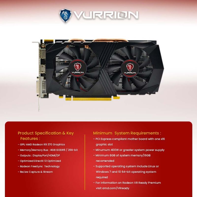 VGA AGS VURRION AMD RADEON R9 370 4GB DDR5 256-bit REAL CAPACITY