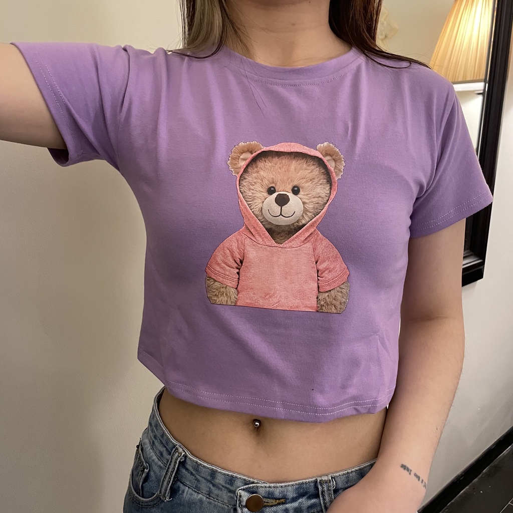 SUPIMA Cotton BM Girls T-Shirt Bear Print Crop Top Atasan Wanita 2503 (S-XL)