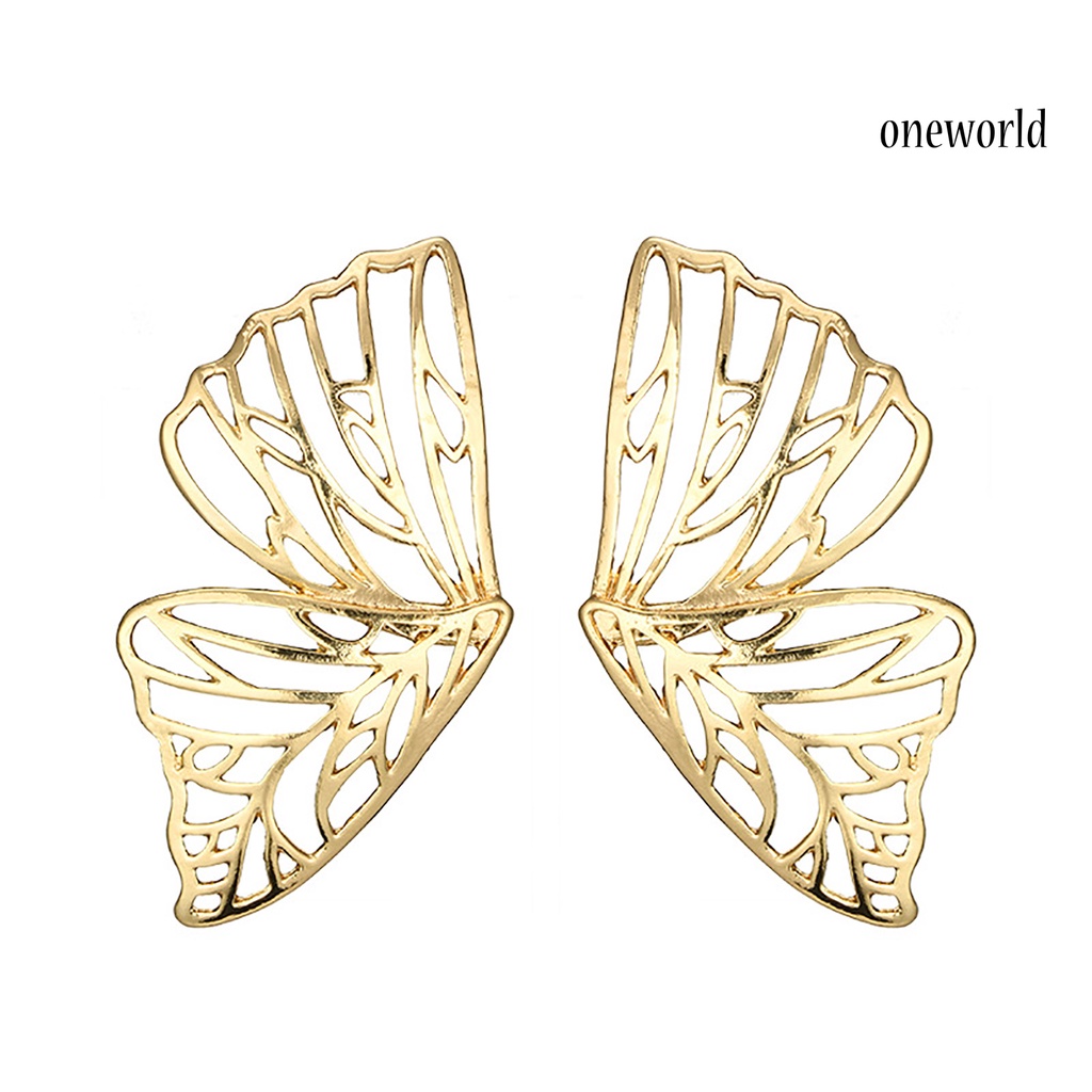 OW# Women Earrings Solid Color Dainty Pendant Exaggerated Butterfly Metal Hollow Earrings for Party