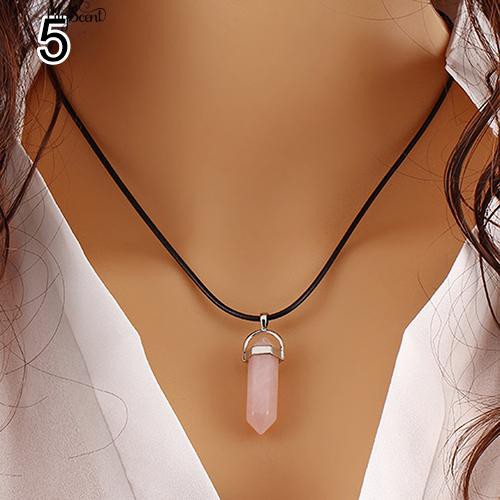 Faux Gemstone Batu Natural Quartz Healing Titik Chakra Reiki Rope Necklace