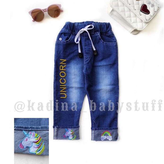 CELANA JEANS ANAK PEREMPUAN / CELANA RIPPED JEANS ANAK/ CELANA ANAK PEREMPUAN UNICORN/ CELANA SOBEK