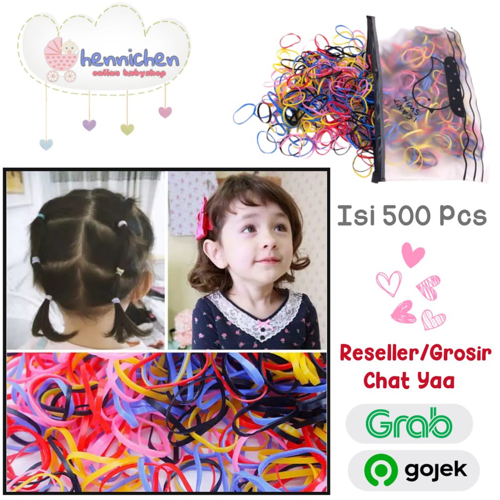 500PCS Ikat Rambut + pouch Ikat Rambut Karet Korea Warna Polos Gaya Korea Untuk Anak Perempuan