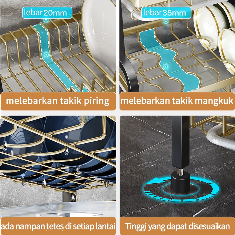 Rak Piring Dapur Stainless Steel Penyimpanan Rak Pengering Piring Rak Mangkuk Piring