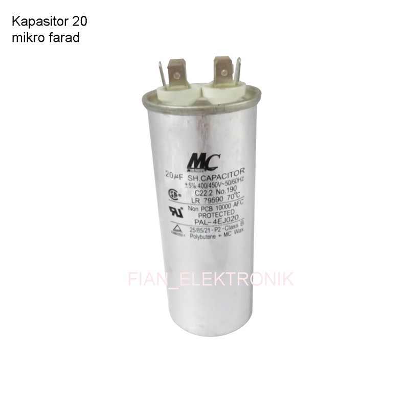 KAPASITOR AC 20 UF CAPASITOR SINGLE AC 20UF CAPASITOR 20 MICRO 20 MIKRO