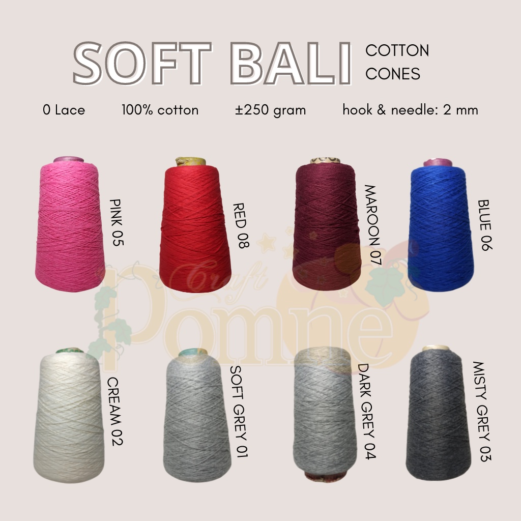 SOFT BALI COTTON CONES 250GR 100% COTTON YARN BENANG RAJUT KATUN BALI SOFT SMALL PLY