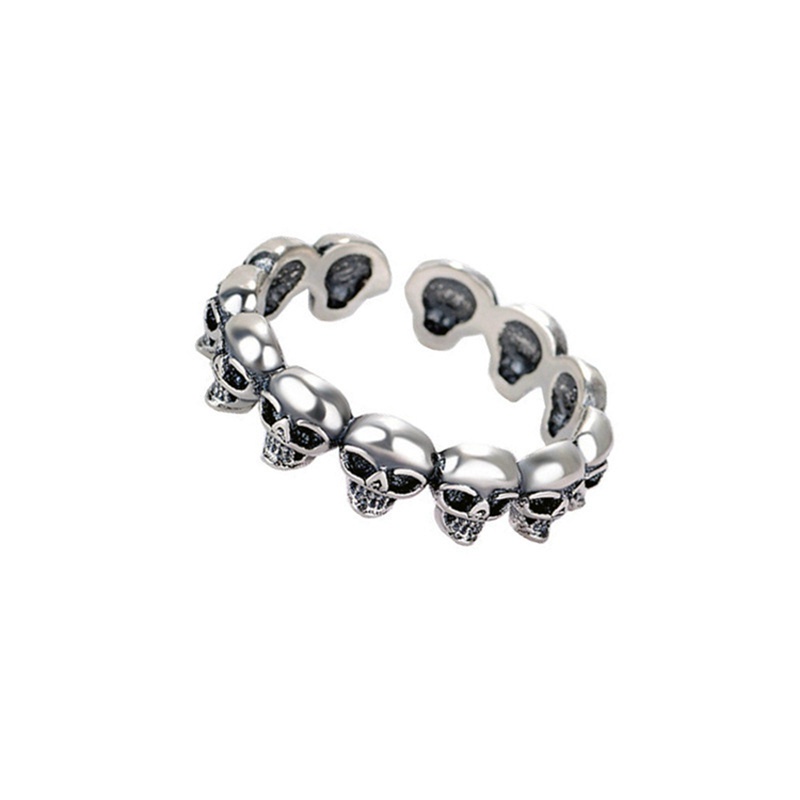 Fancyqube Cincin Adjustable Desain Tengkorak Warna Hitam Gaya Punk Vintage Untuk Pria Dan Wanita