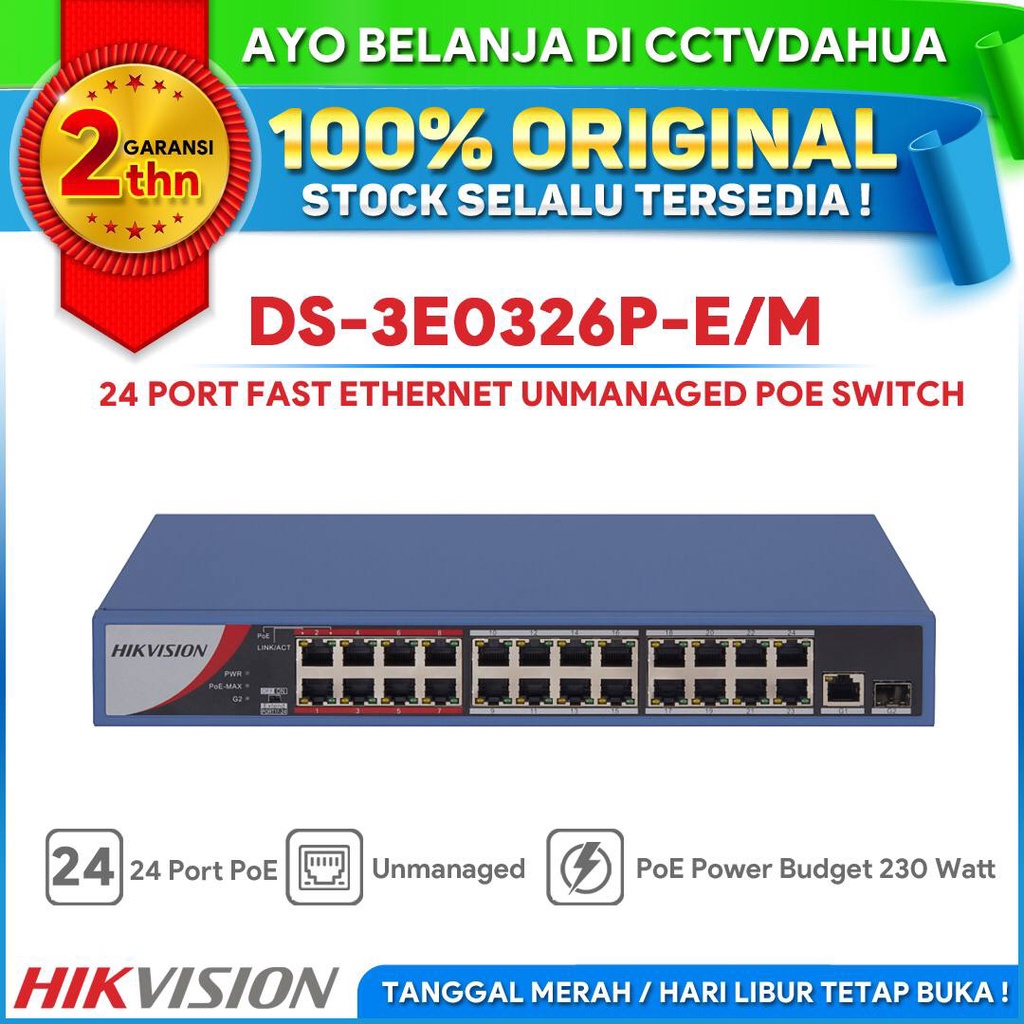 HIKVISION DS-3E0326P-E/M 24 PORT FAST ETHERNET UNMANAGED SWITCH POE