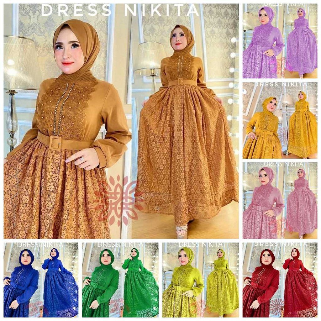 Baju Muslimah Terbaru Gamis Casual Kekinian Jumbo Brukat Games Putih Lebaran 2022 Casual