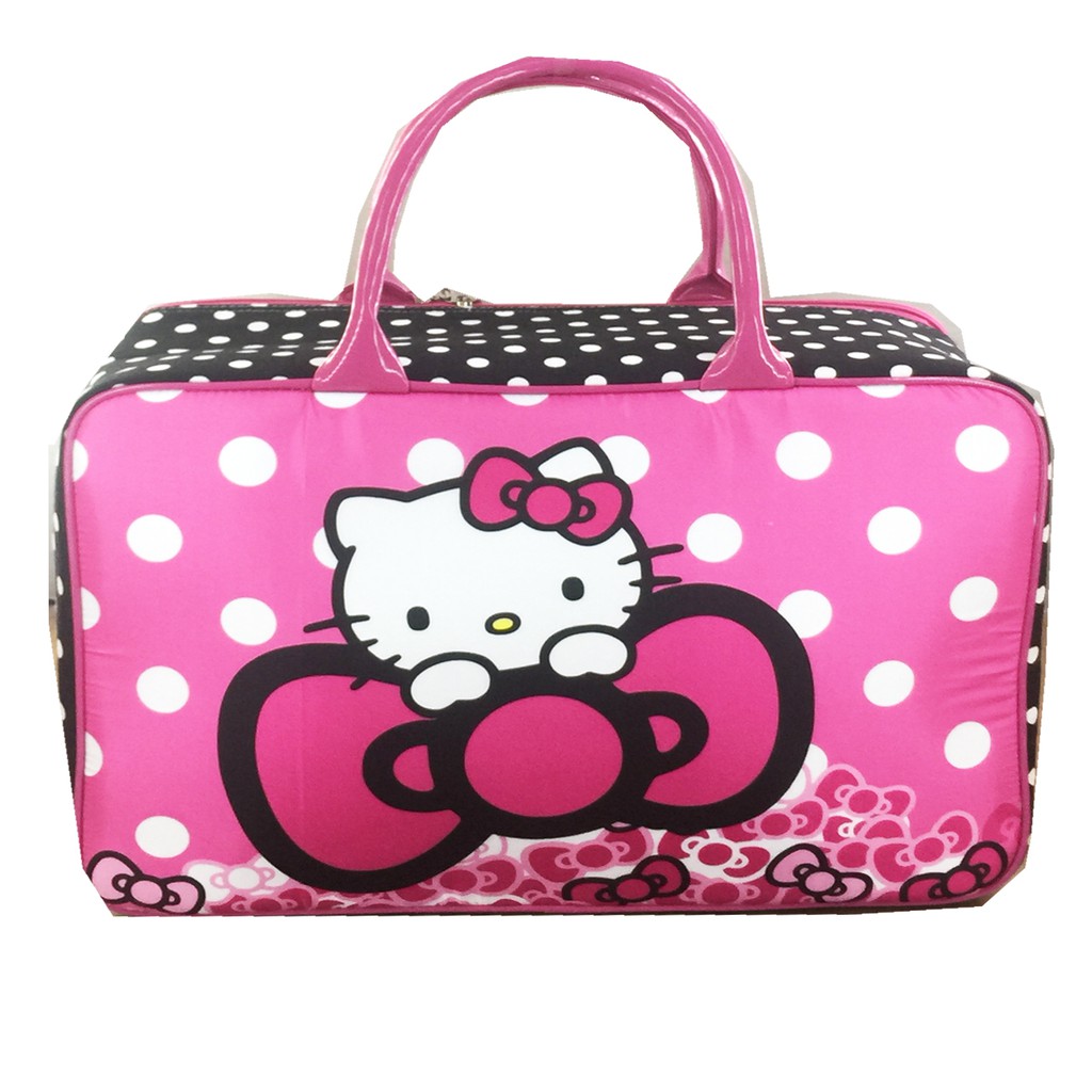 PROMO TERMURAH + FREE ONGKIR !!! Tas Travel Kanvas JUMBO Hello Kitty Ribbon Polkadot