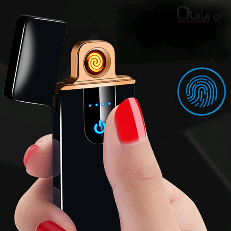 Korek Api unik Elektrik USB Fingerprint Touch Sensor LED Screen DY-168-hitam