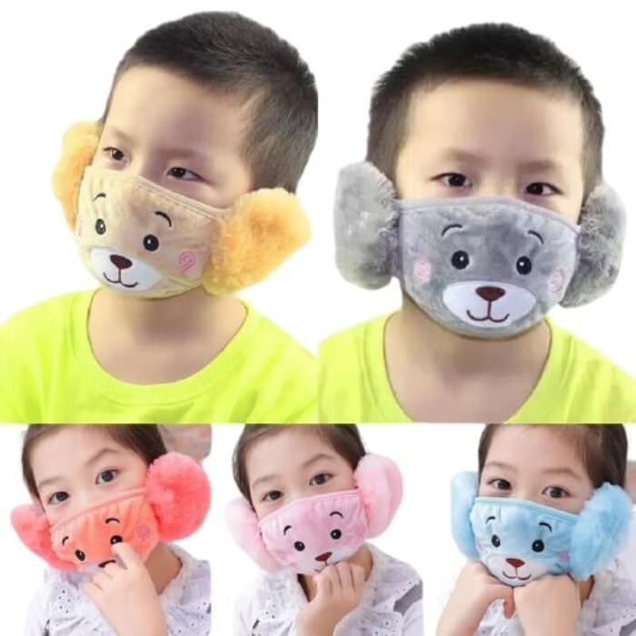 Masker Anak Bulu Karakter Beruang Lucu / Masker Anak Bulu Karakter Lucu / Masker Anak Murah