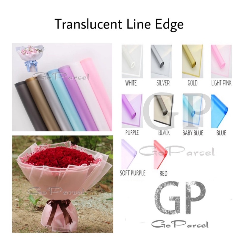 ( 5 Lembar ) TRANSLUCENT LINE EDGE - FLOWER WRAPPING PAPER CELLOPHANE EDGE MATTE TRANSLUCENT