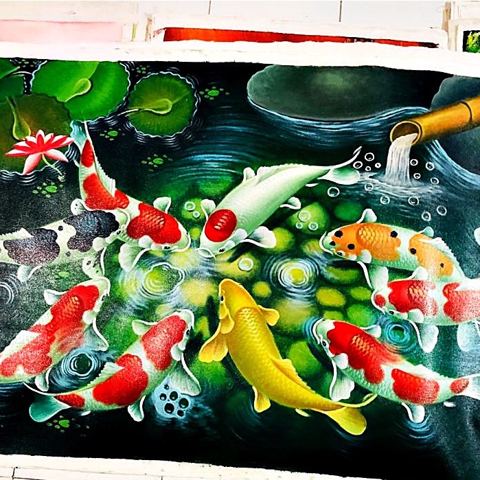 Lukisan Ikan Koi Model Terbaru Dengan Ukuran Lebar 135cm x Tinggi 85cm