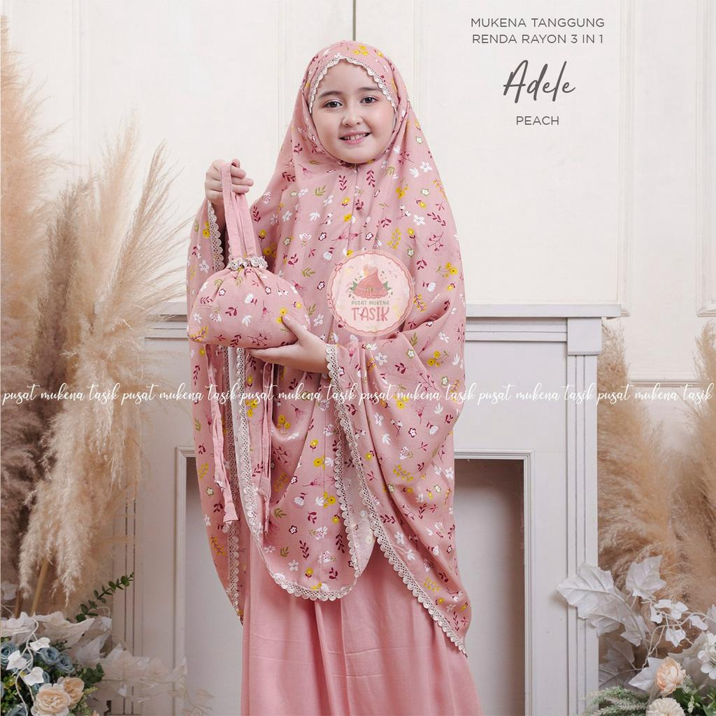 PUSAT MUKENA TASIK - MUKENA ANAK TANGGUNG RENDA RAYON MOTIF 3IN1 ADELE