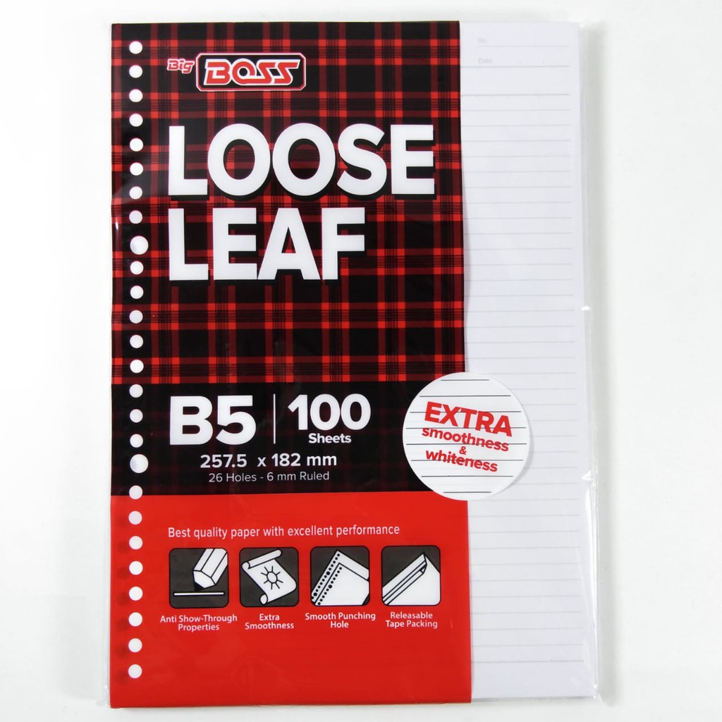 

[PAK] LOOSE LEAF BIG BOSS B5 ISI 100 GARIS PUTIH / ISI BINDER / KERTAS BINDER*