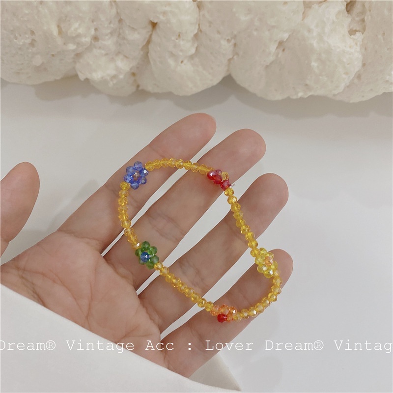 Korea Vintage Color Flower Bracelet Rainbow Crystal Daisy Bracelet