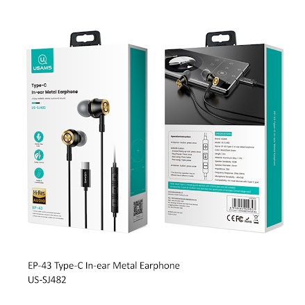 USAMS EP-43 Type-C in-Ear Metal Earphone Headset US-SJ482 ori