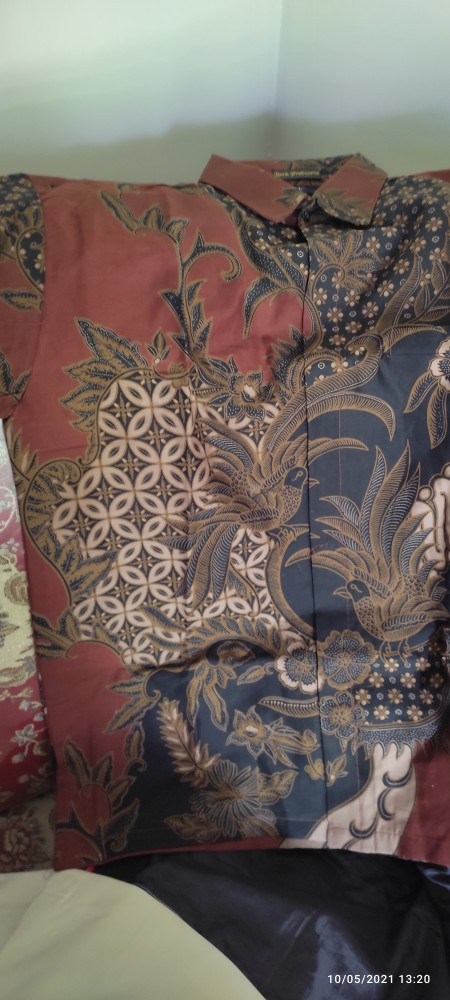 Kemeja Batik Pria Lengan Panjang Kawung Peksi Merah Full Furing Seragam Kantor Premium Modern Trendy