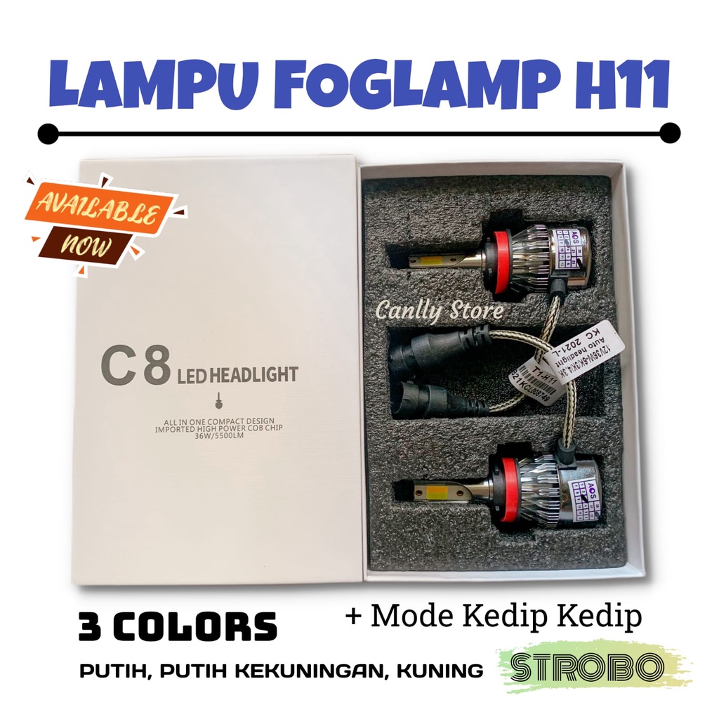 LAMPU FOGLAMP LED 3 WARNA H11 H8 H9 STROBO MODE