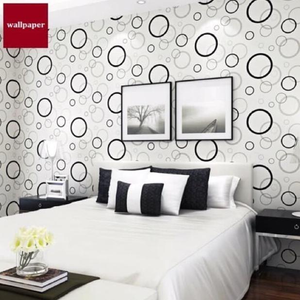 Wallpaper Sticker Dinding PUTIH POLKADOT HITAM Rumah Modern Minimalis