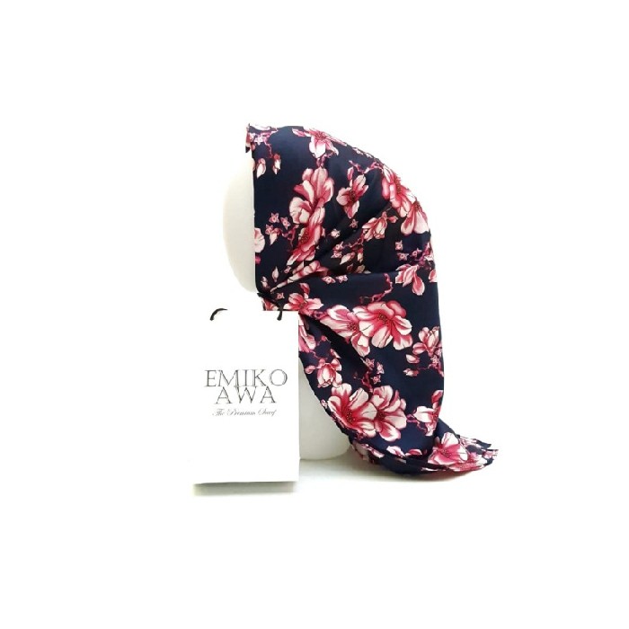 Jilbab Segiempat Motif MarlaNavy  Emikoawa  Velvet  Berkualitas