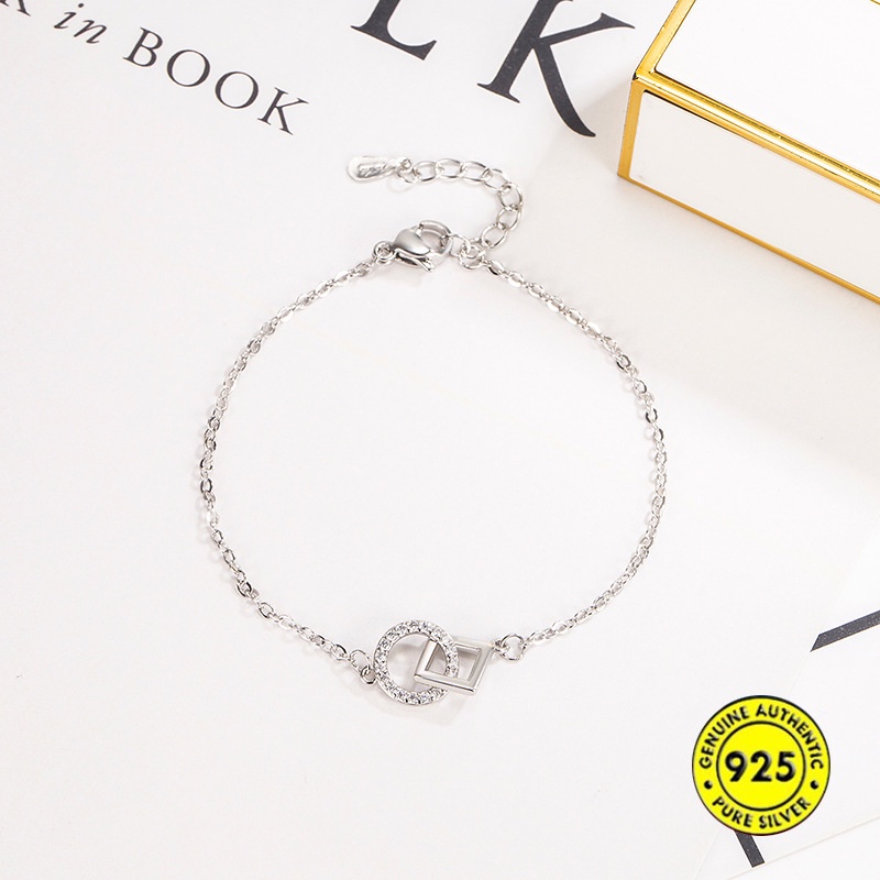 Gelang Tangan Rantai Sterling Silver 925 Dengan Gesper Bulat / Persegi Untuk Wanita