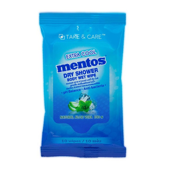 Unik Mentos Dry Shower Body Wet Wipe Extra Cool 10S Limited