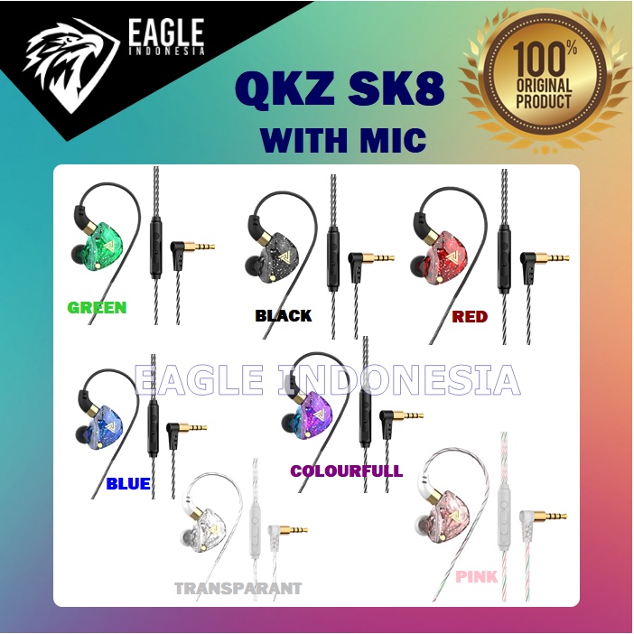 QKZ SK8 HiFi In Ear Wired Headphones Dual Drive Bass WITH MIC