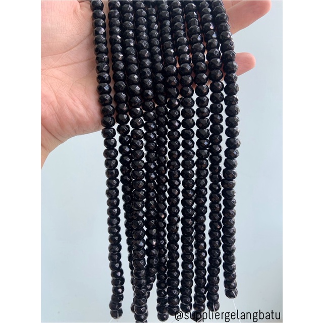 batu rondelle BLACK ONYX 5 x 8mm spacer pembatas tasbih CUTTING hitam