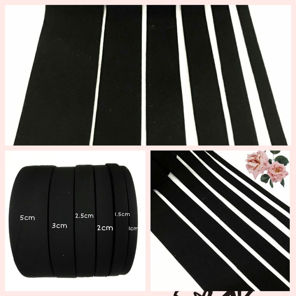 1 METER - LABEL PITA KATUN POLOS HITAM | LABEL HIJAB | BAJU