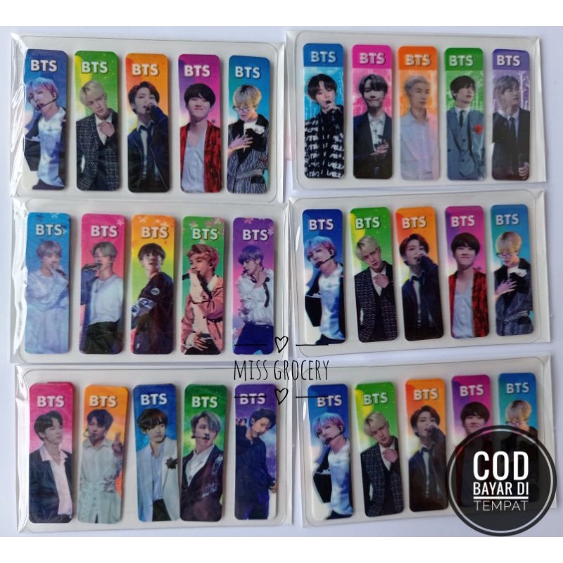 Sticky Note Pembatas Buku Plastik Hologram Krakter BTS Murah isi 100 pc