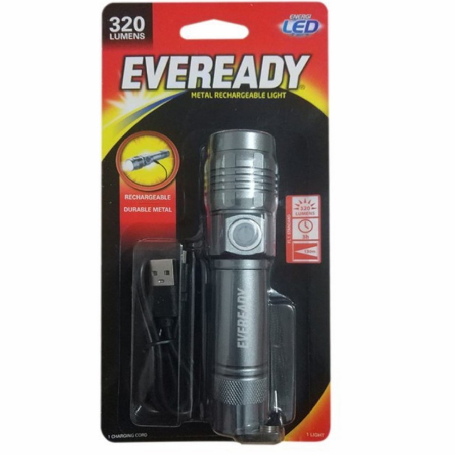 Senter / Senter Metal / Flashlight Metal Reghargeable SOS 320 Lumens Eveready by Energizer 3 mode