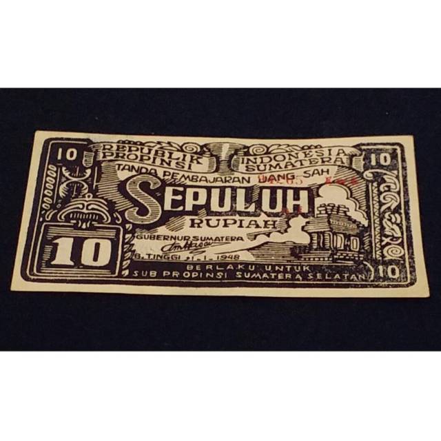 Uang kertas kuno Antik Asli Rp10 rupiah thn 1948 Khusus Sumatra selatan