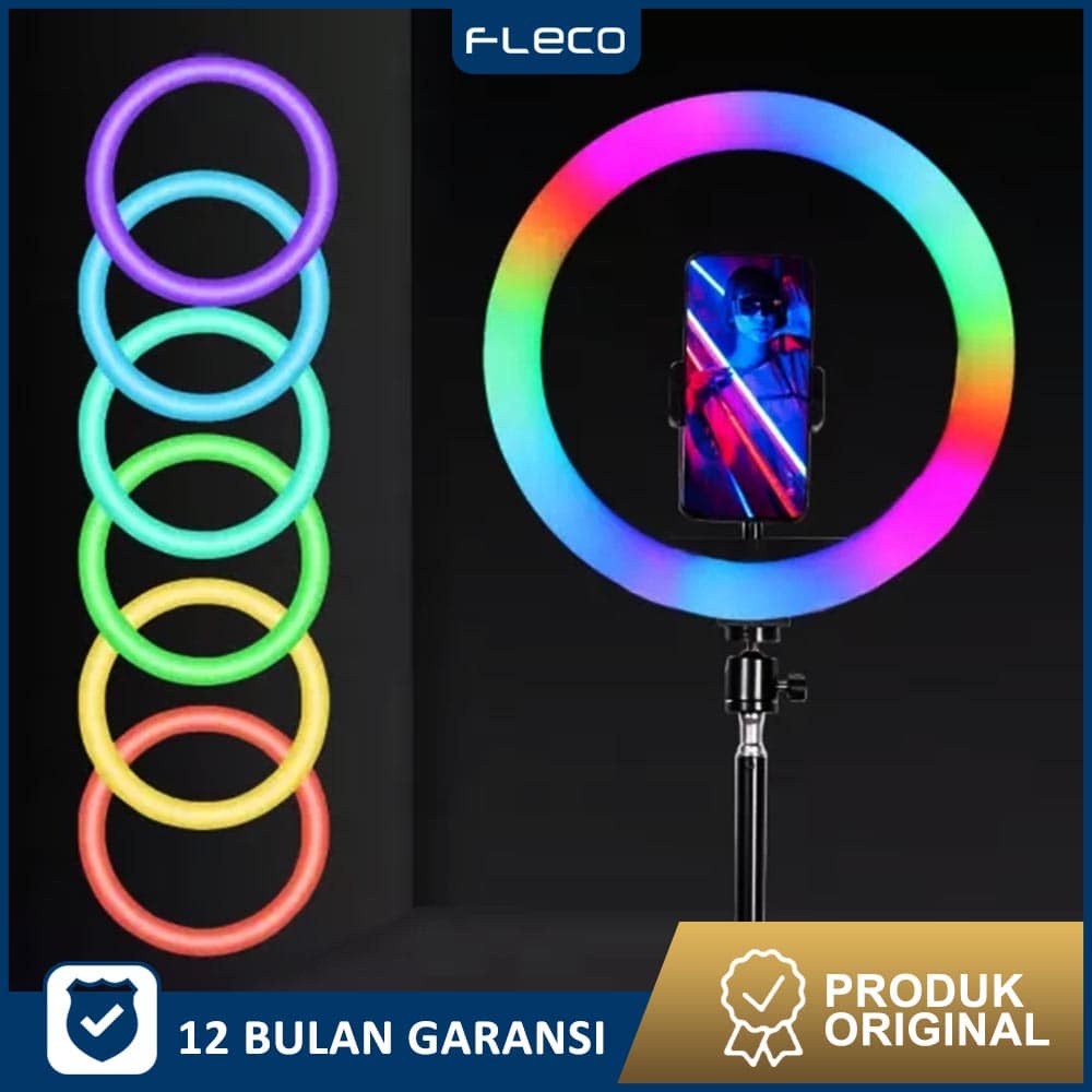 Ringlight Rainbow RGB 26cm + Holder Hp + Ballhead Lampu tiktok