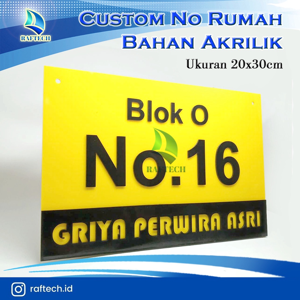 Nomor Rumah Hitam Kuning Acrylic Timbul 30x20cm