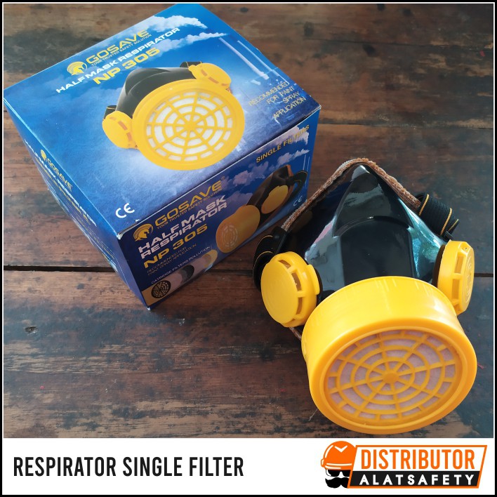 SET MASKER RESPIRATOR KACAMATA GOGGLE ANTI KIMIA GAS AIR MATA