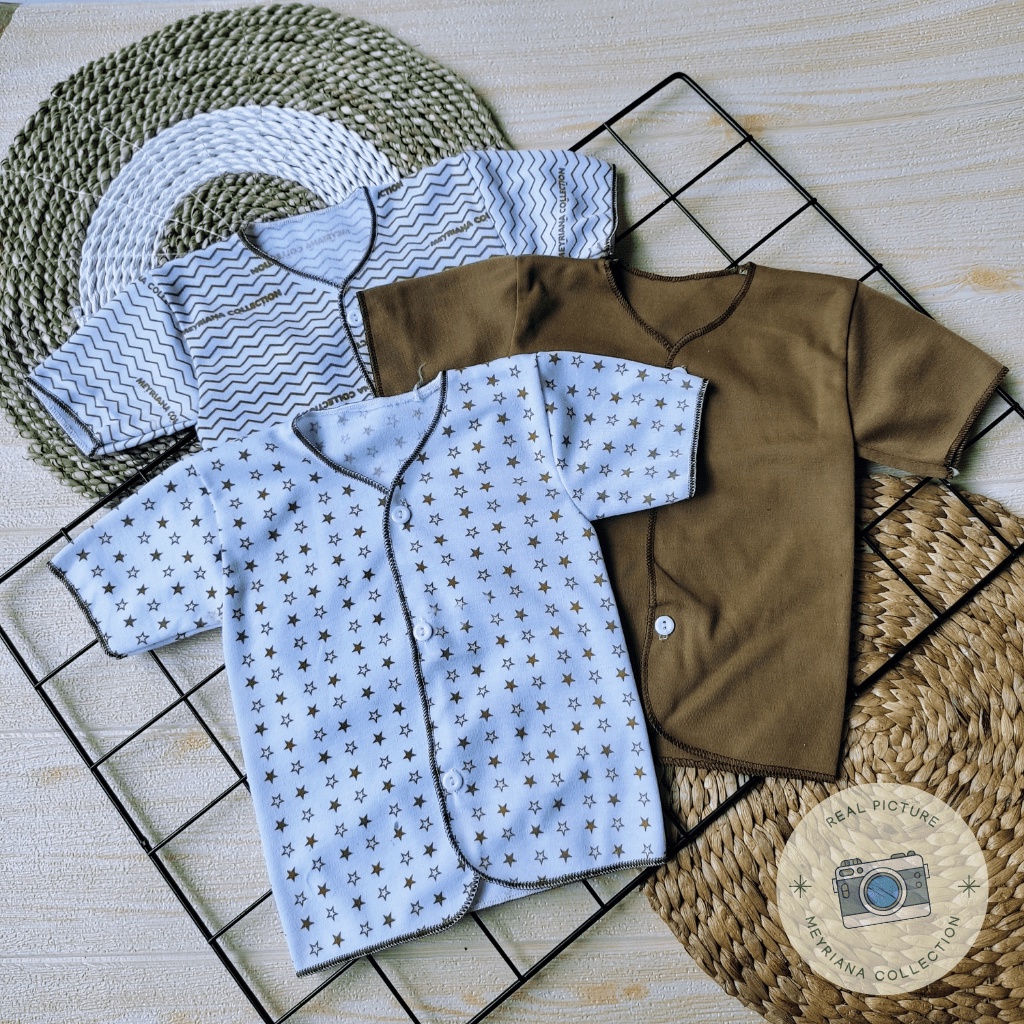 3 PCS Baju Bayi Baru Lahir Lengan Pendek Seri Coklat Meyriana Collection