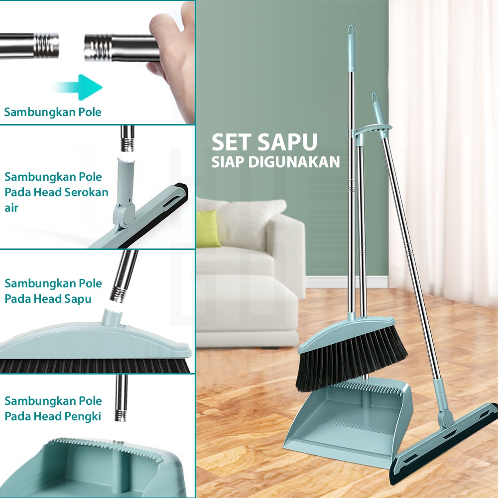 HUGO Broom Set Dustpan Set Sapu Pengki Alat Pembersih Praktis Minty