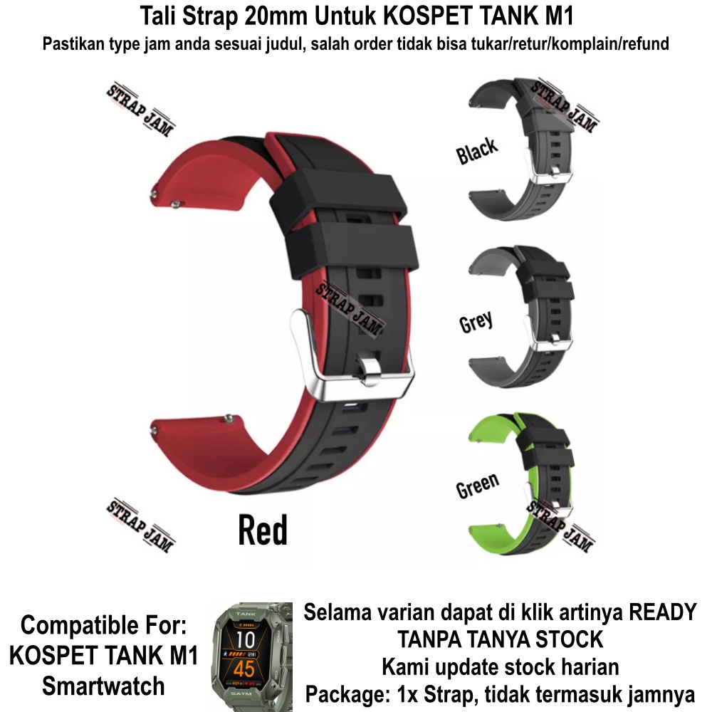 SSR Tali Jam Kospet Tank M1 - Strap 20mm Rubber Silikon Silver Buckle