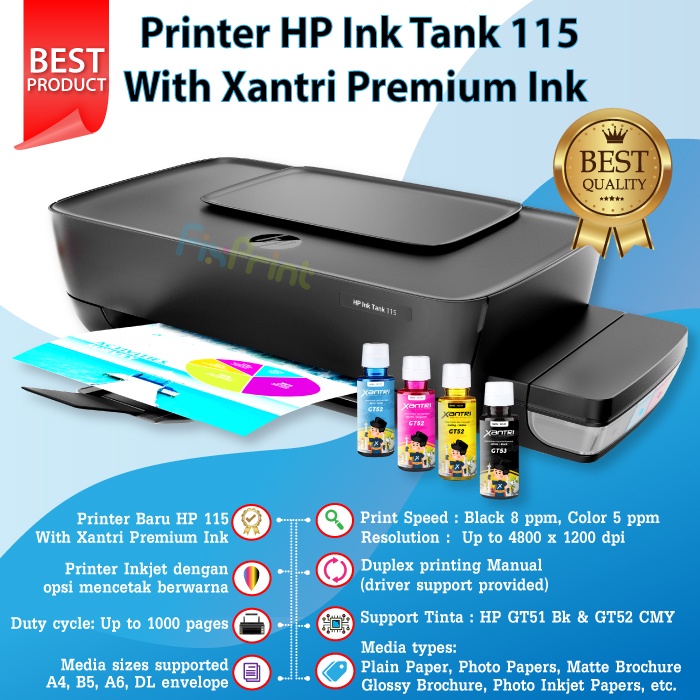 Printer Ink Tank Inktank HP 115 Infus With Tinta GT51 / GT53 Black GT52 Color