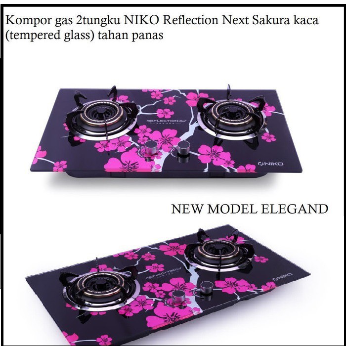 Niko Kompor Gas Tanam + Meja 2in1 Tempered Glass 2 Tungku SAKURA Free Selang Paket