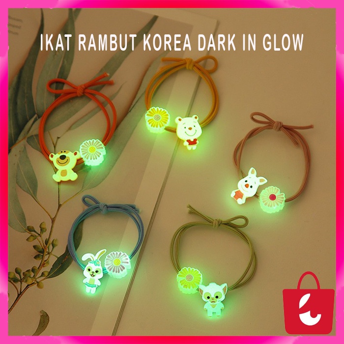 ✅ COD IKATAN RAMBUT KOREA KARAKTER GLOW IN THE DARK IMPORT / IKAT RAMBUT KARET MOTIF KOREA STYLE