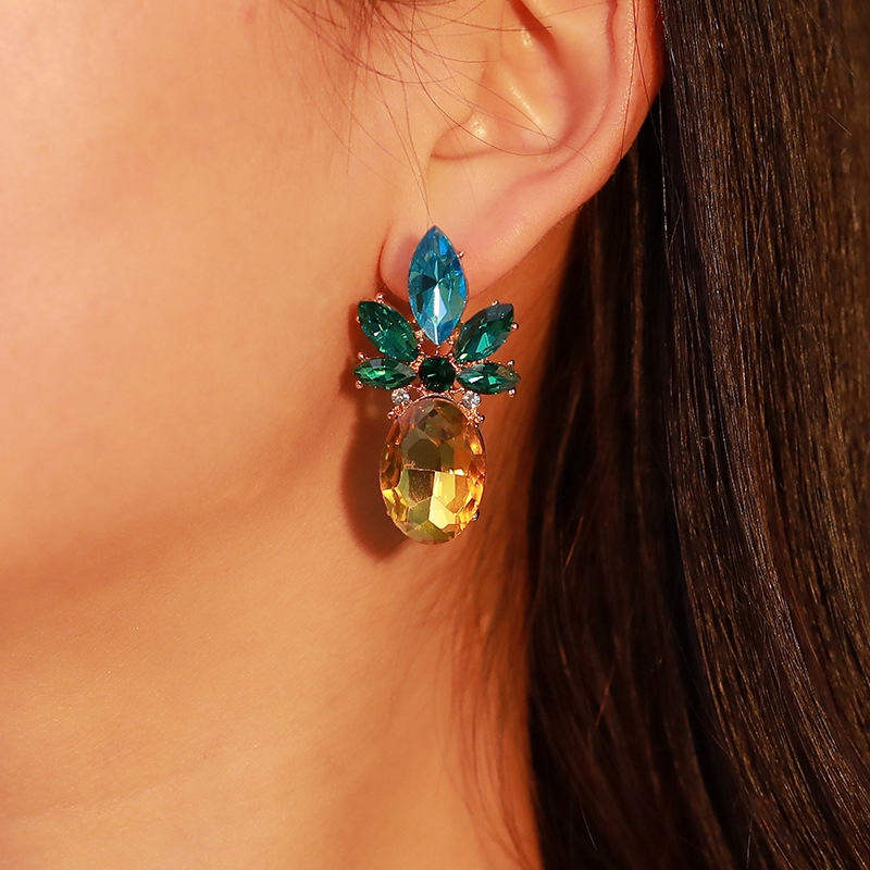 Anting buah nanas Rhinestones kepribadian Eropa dan Amerika
